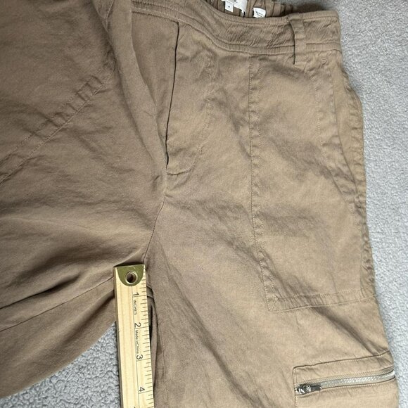 Vince Pants Womens 8 Brown Linen Blend Wide Leg Crop Cargo Zip Pockets Stretch - Picture 13 of 15